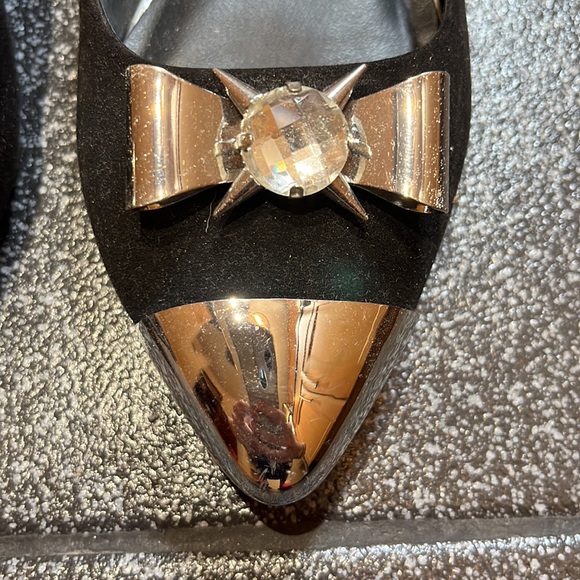 Aldo black pointy toe flats with silver and crystal embellishments. - Picture 4 of 7